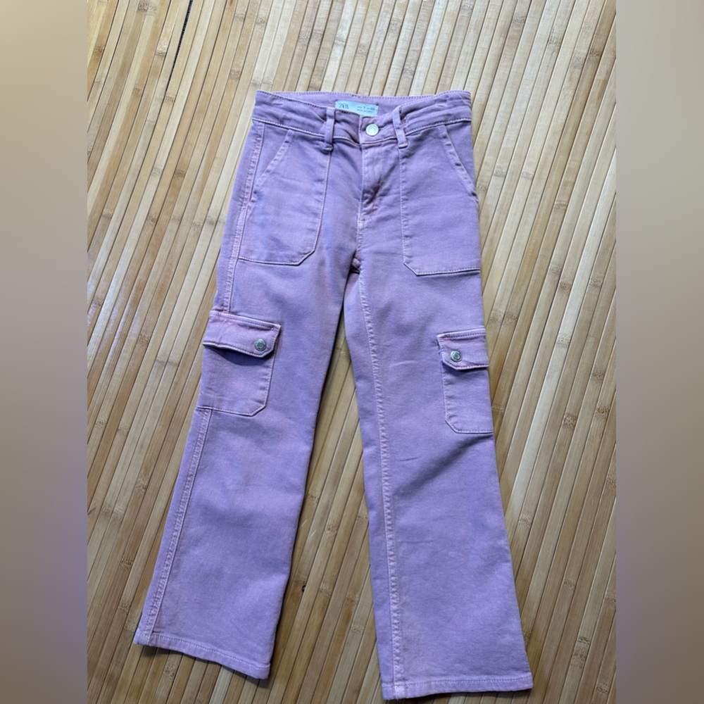 Zara Kids Girl Cargo Stretch Pink Dusty Rose Jeans 7